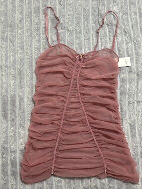 Auden Dusty Rose Ruched Mesh Camisole